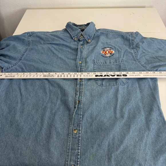 Vintage Superbowl  XXXV 2001 Denim Button Down Shirt Tampa Florida Shirt Large - Picture 8 of 11